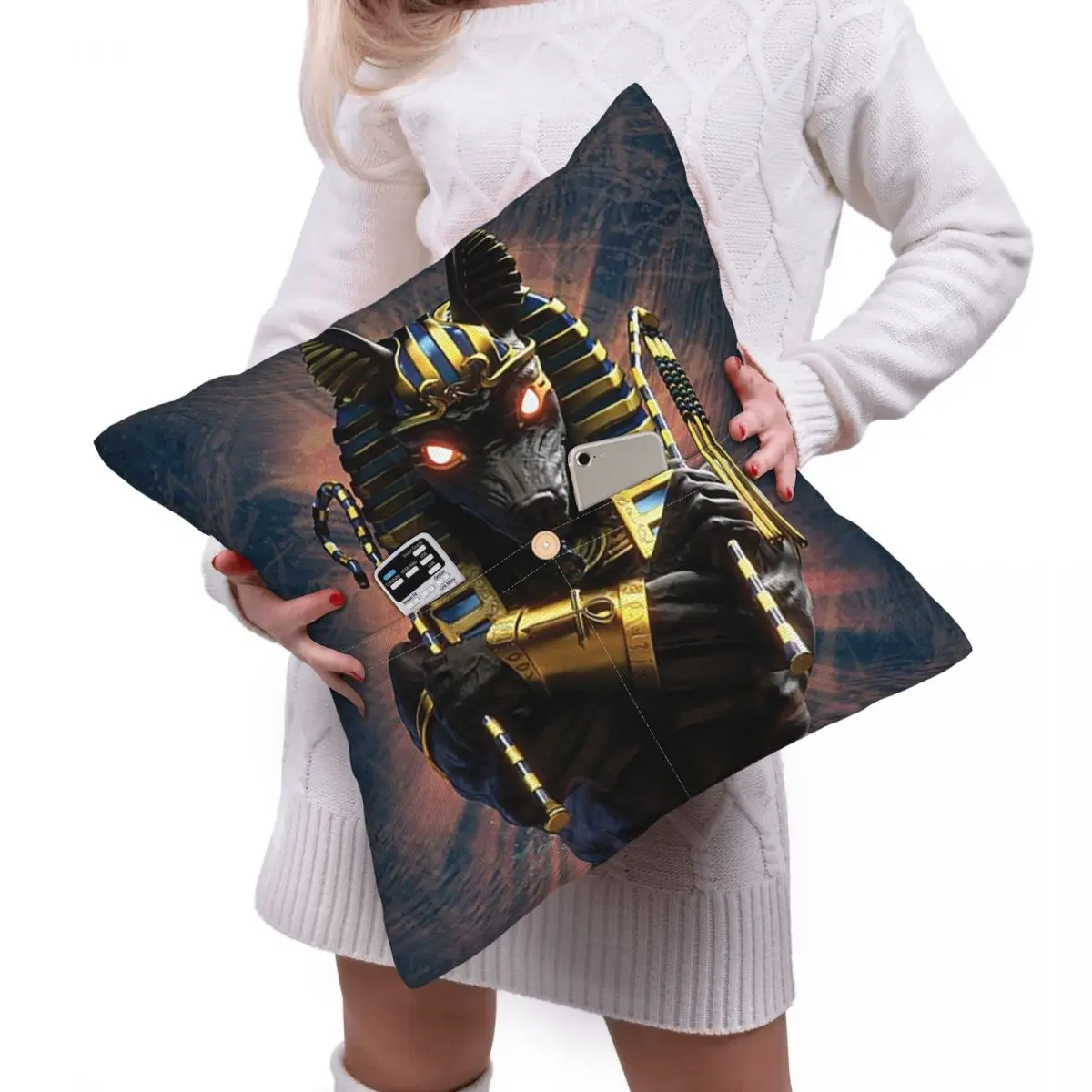 Ancient Egypt God Anubis Egyptian Pharaoh SquareLinen Pillowcase Cushion Cover Polyester Decor Bedroom Home Comfort Throw Pillow