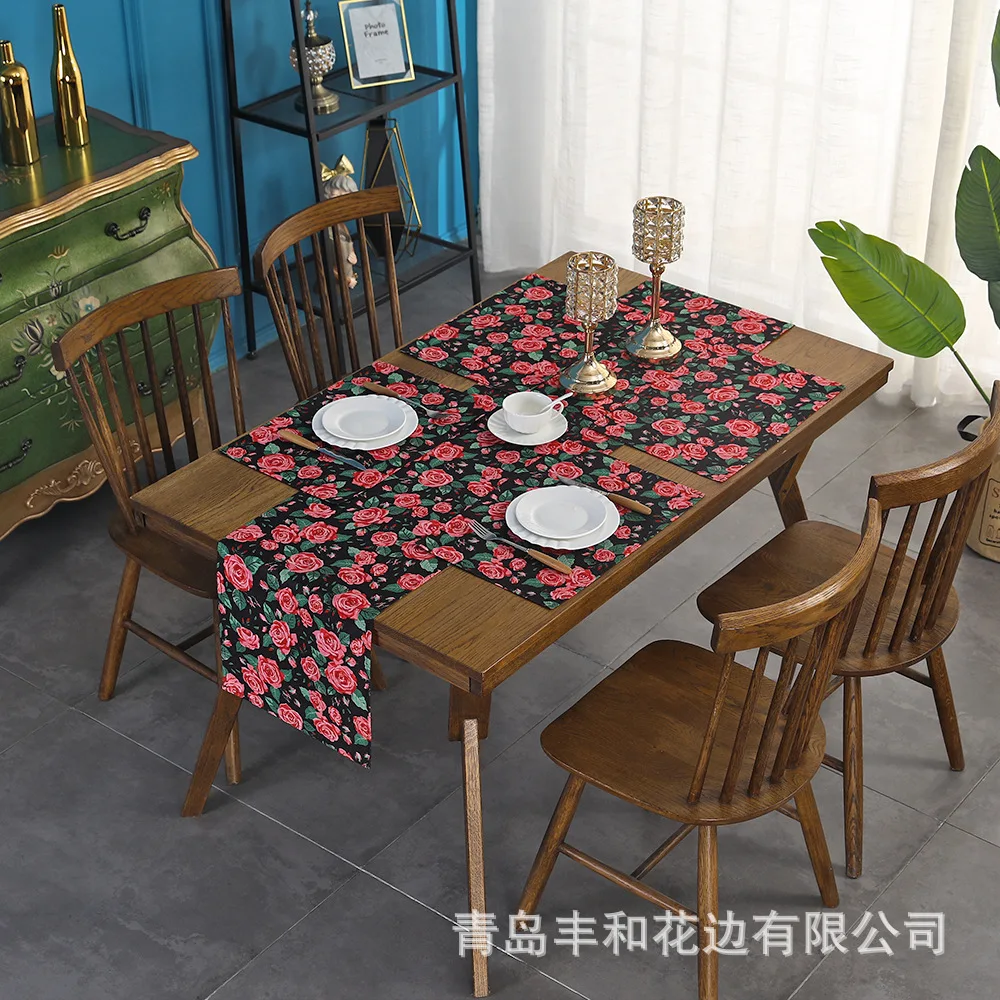 2022 New Digital Rose Printing Personalized Creative Waterproof Table Cloth Tea Table Cloth Tray Pad