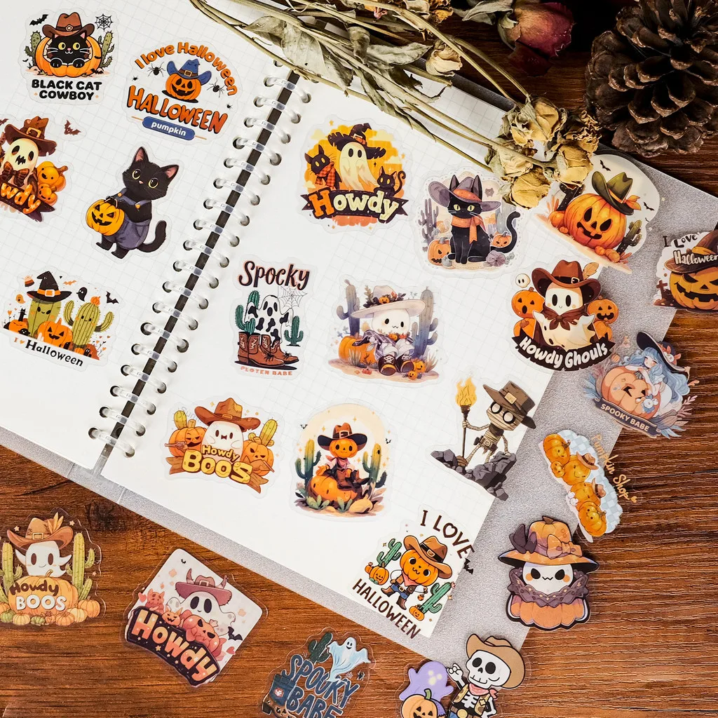 56 piezas nuevas pegatinas transparentes de vaquero de Halloween para mascotas-materiales DIY de dibujos animados lindos para diarios de mano BulingBulingStickers Store