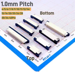 5Pcs FPC Connector 1.0 mm Pitch 4 5 6 7 8 9 10 11 12 14 15 16 20 25 26 28 30 34 36 40 Pin Bottom Under Top Contact SMD / SMT ZIF