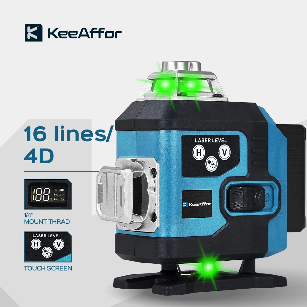 KEEAFFOR 16 Lines 4D Laser Level Green Line Self-leveling 360 Horizontal Vertical Cross Light Measure Powerful Beam Laser Level