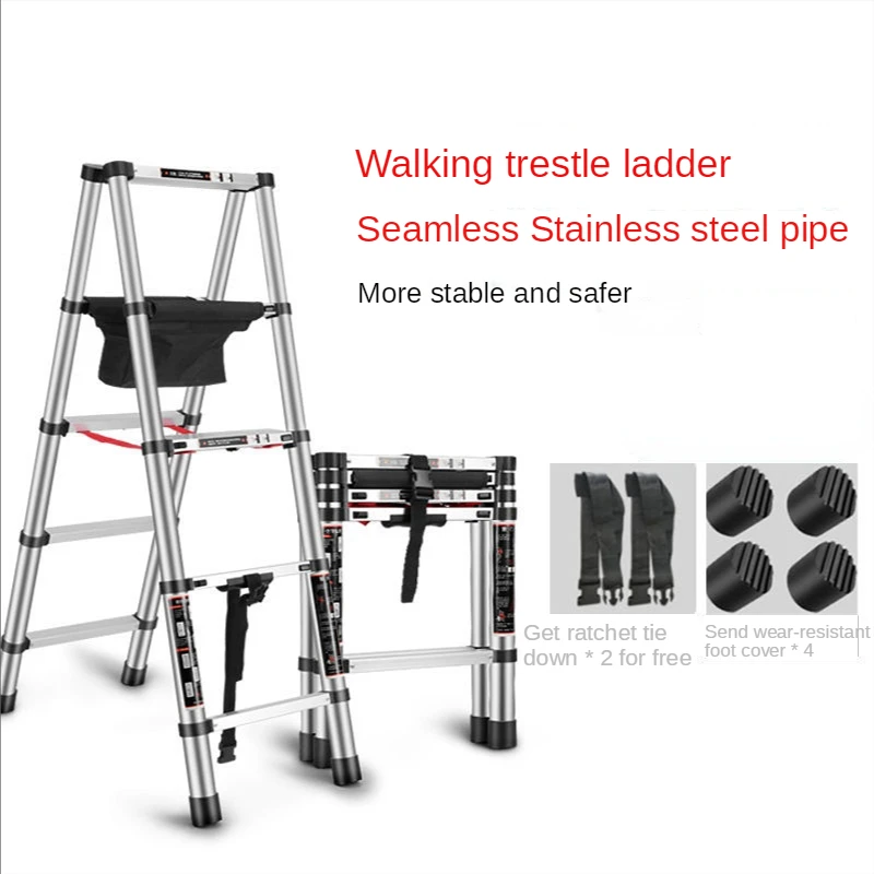 

Stainless Steel Household Folding ladder 5 steps Protable Herringbone Ladder chair Stairs Ladders for home Telescopic A-ladder