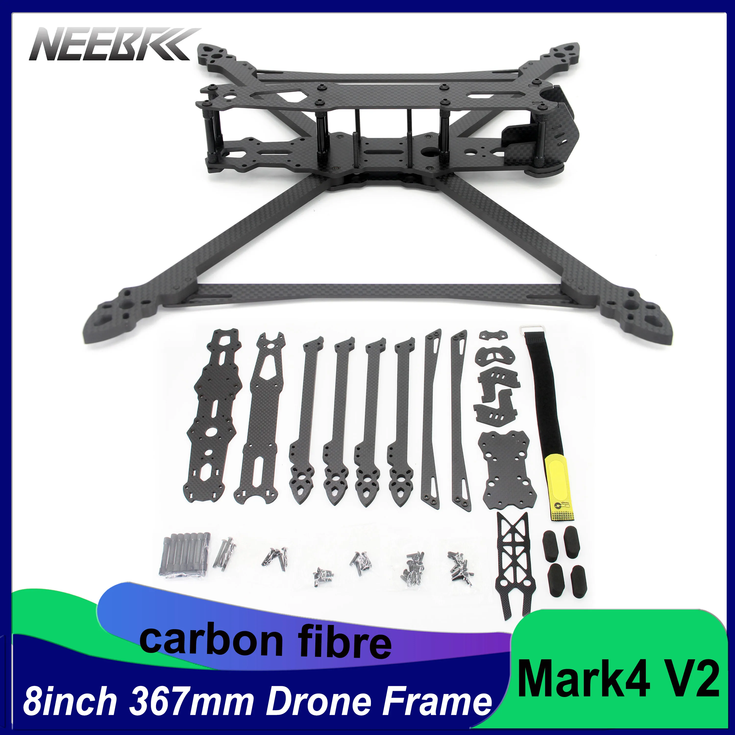 

Mark 4 V2 8inch 8'' 367mm Wheelbase 6mm Arm Carbon Fiber Frame Kit for FPV Racing Drone Quadcopter Freestyle Camera RC Plane