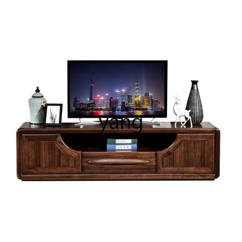 yjq solid wood TV cabinet household master bedroom video cabinet black walnut living room locker