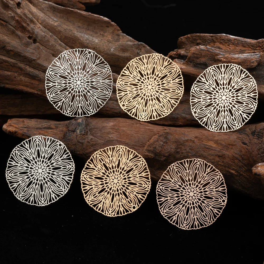 10pcs 30*30mm Hollow Round Pendant Geometric Flower Filigree Charms for Earring Supplies B3675