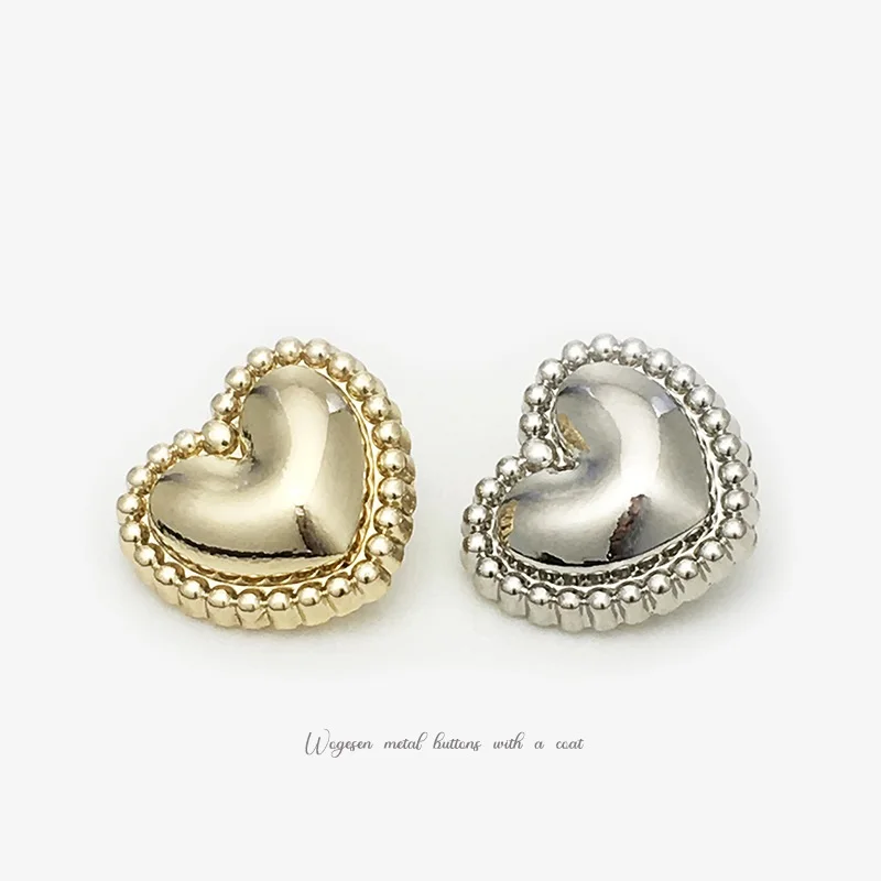 

10PCS Two-tone minimalist heart-shaped buttons Metal heart-shaped coat decorative buttons Versatile cardigan sweater Heart-shape