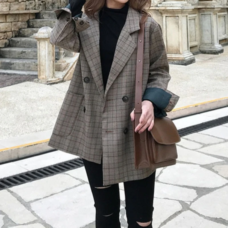 Small Plaid Suit Jacket for Female, New Korean Version, Loose Models, Retro Fashion, Spring Autumn Coats, 2024