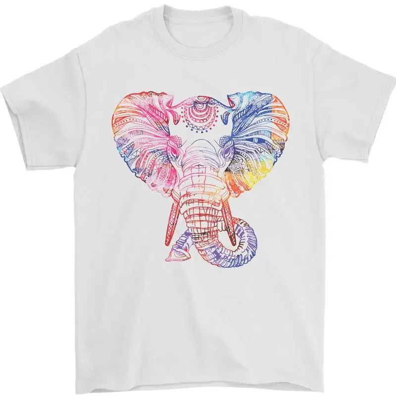 Mandala Arte Elefante Contemporánea Hombre Camiseta 100% Algodón