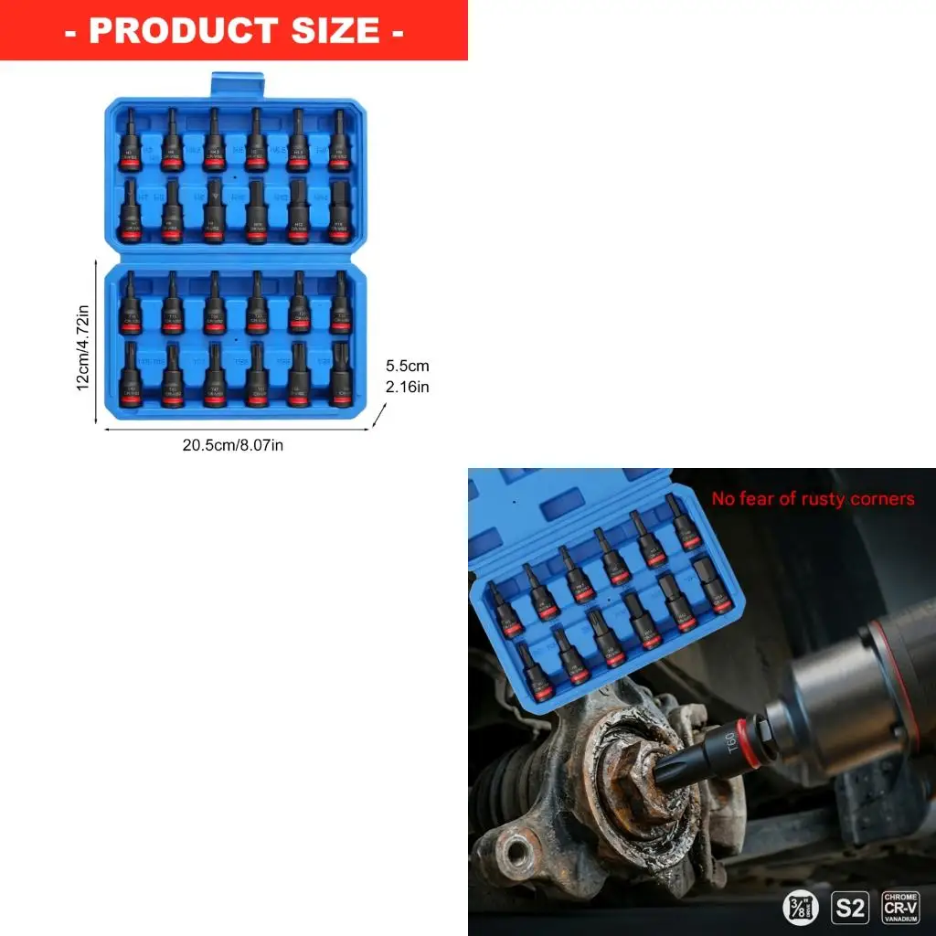  24Pcs 38Inch Drive Socket Set For Deep Hole Fastening In Equipment Maintenance Hexagonal / Bit Socket for Equipment