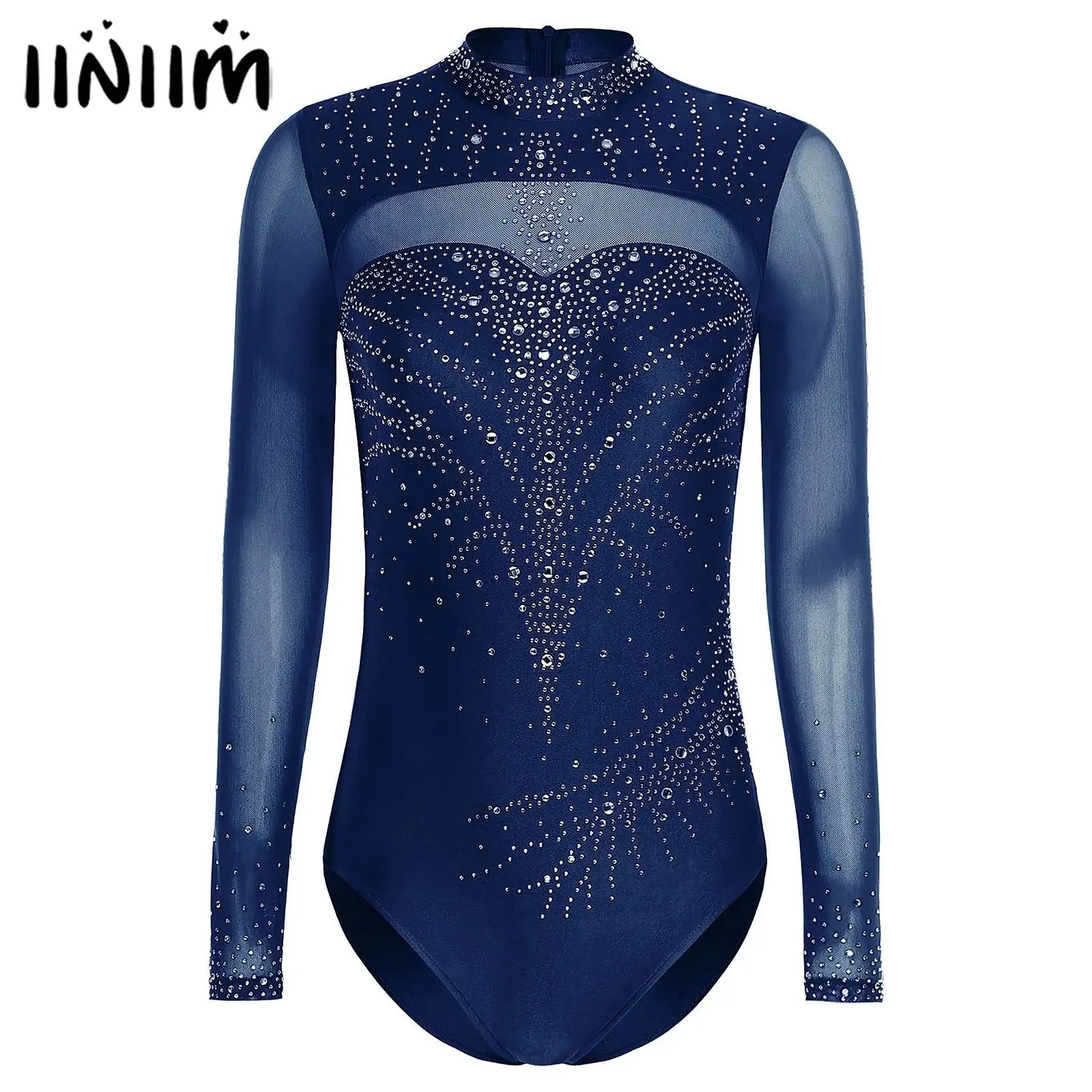 

Womens Gymnastics Artistic Figure Skating Ballet Leotards Jumpsuit Sparkly Rhinestone Decorated Leotards Performance Costume