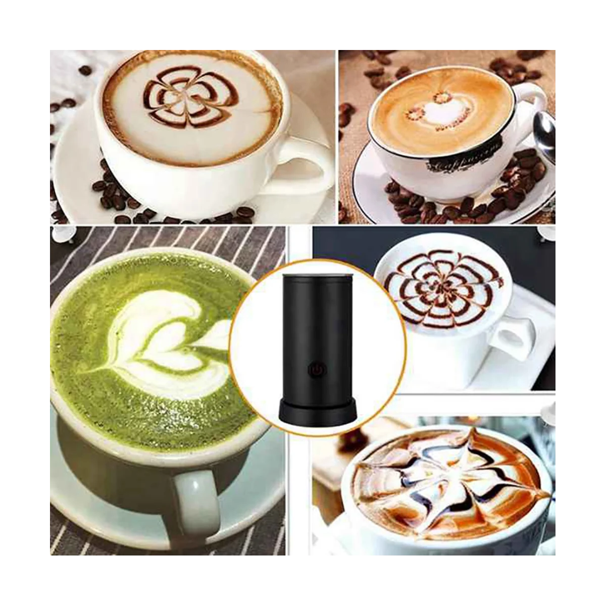 A09G-Mesin Pengocok Susu Elektrik Rumah Tangga Mixer Coklat Mixer Latte Kopi Cappuccino Blender Portabel-Colokan UE Hitam