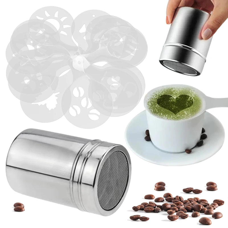 16PCS Kunststoff Cafe Schaum Vorlage Barista Schablonen Form Kaffee Kunst Nadeln Edelstahl latte Girlande Nadel Pulver Streuen