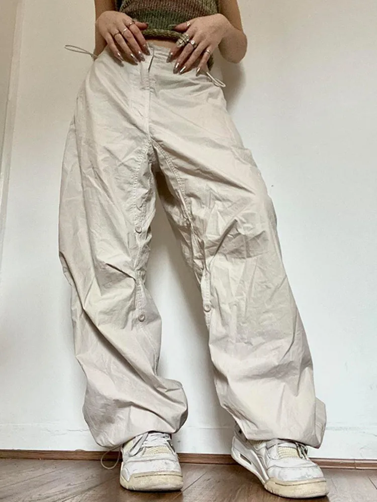 

90s Grunge Baggy Long Pants Women Solid Color Drawstring Low Waist Harem Trousers Hip Hop Cargo Fitness Casual Pants Female