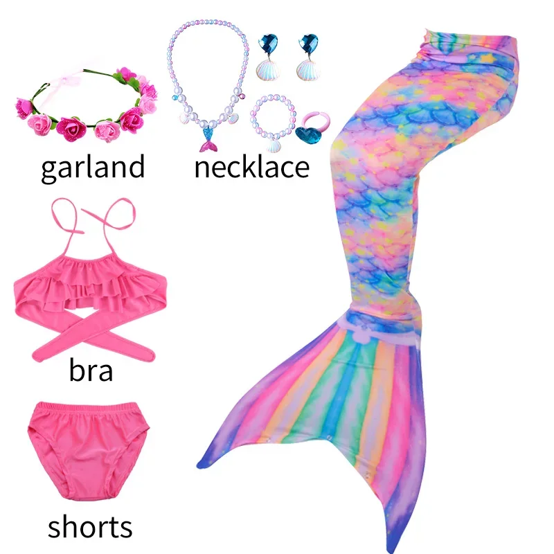 Caudas de sereia para meninas, maiô de piscina de praia infantil, vestido de princesa, biquíni, traje de banho