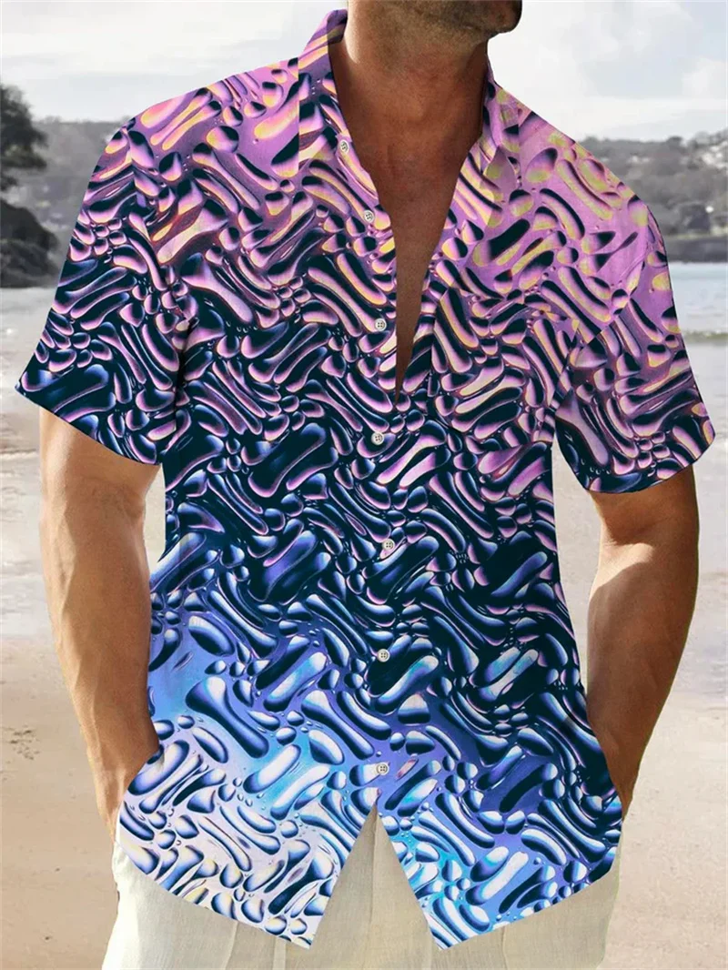 2025 Spring/Summer New 3D Color Splash Print Men's Long Sleeve Shirt Solid Color Collar Casual Style Plus Size