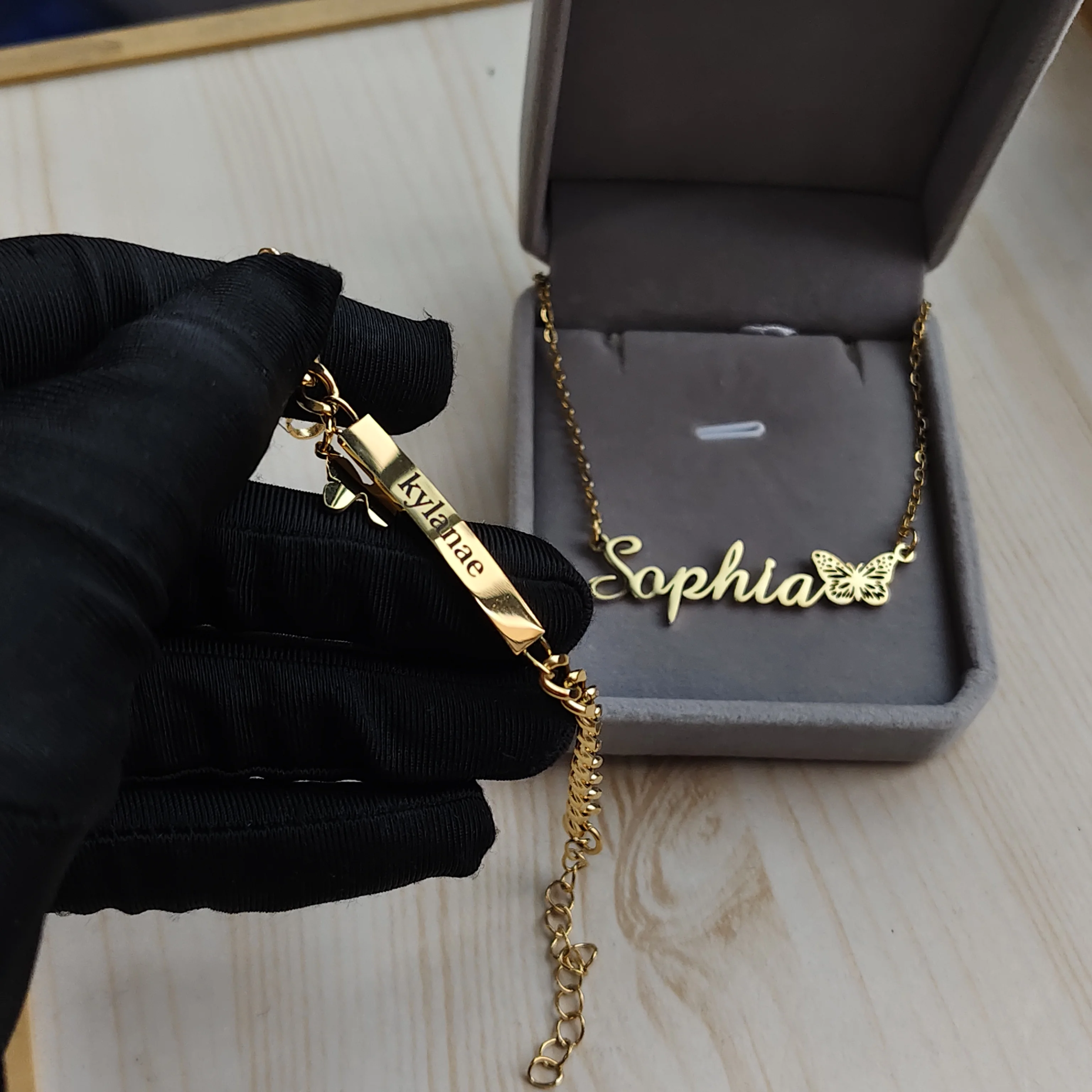 DHQH Customized Name Butterfly Necklace Bracelet Personalized Letter/Logo Butterfly Set Birthday Gift Manufacturer Direct Sales