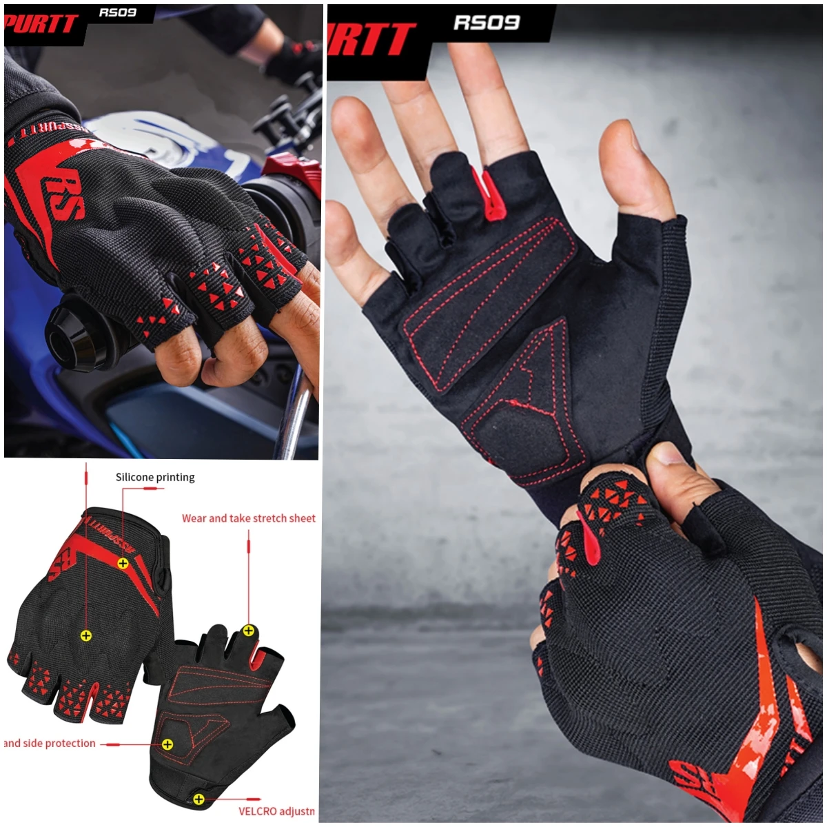 

RS Summer Motorcycle Half Finger Gloves Built In Protective Shell Thin Breathable Wear Resistant Riding Half Finger Gloves