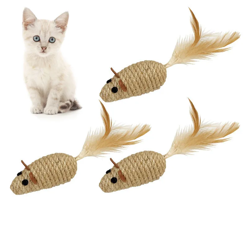 

Sisal False Mouse Cat Toy Bite Resistance Stuffed Toy Interactive Cat Toy Simulation Mice Kitten Self-Playing Plush Toys