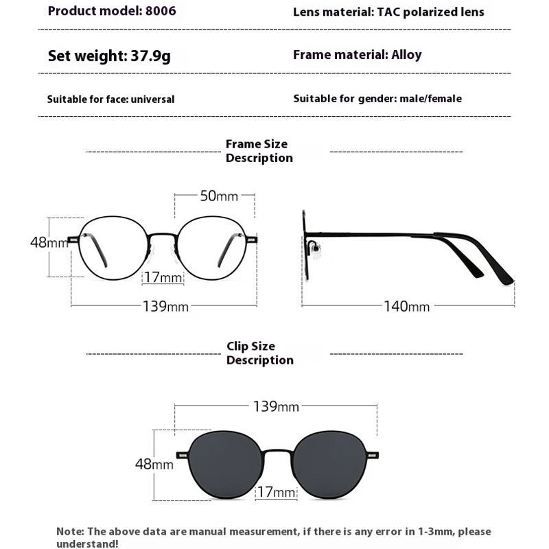 VCKA Men 3 in 1 Round Outdoor Photochromic Reading Sunglasses Magnetic Clip Glasses Women Polarized Prescription Frames +0.5~+10