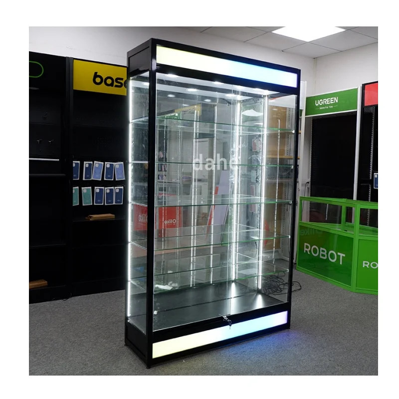 Custom. Smoke Shop fixture glass show Smoke Shop Accessories display showcase aluminum frame wall cabinet for smoke shop di