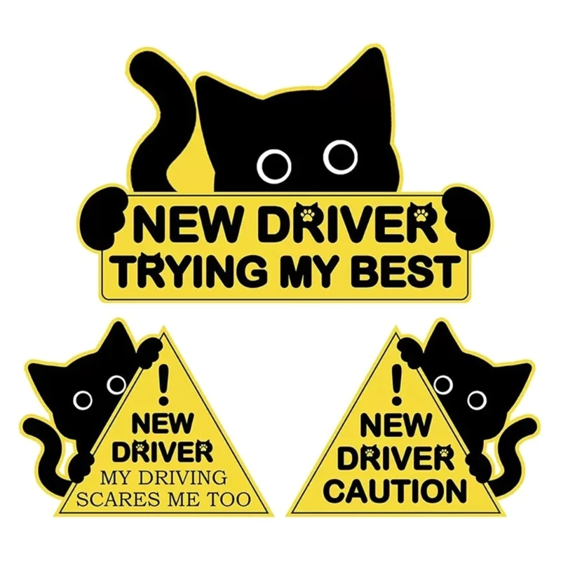 3Pcs Quick Apply Reflective Decals New Driver Sticker for Car Night Safety New