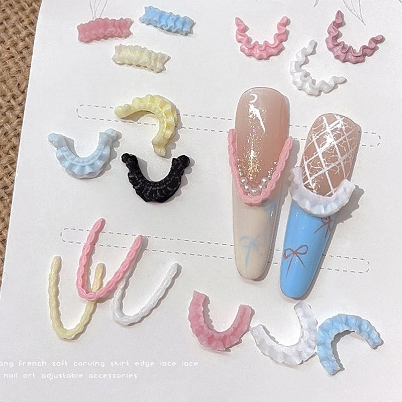 

30PCS Mixed Colors Soft 3D Acrylic French Nail Art Lace Trim Skirt Hem Charms Accessories For Manicure Nails Decoration Supplies