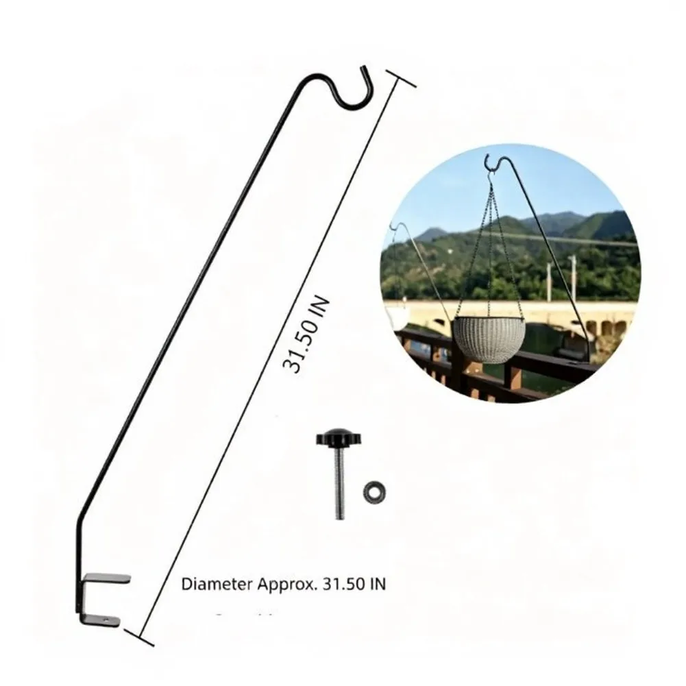 2pcs Rust Proof= Steel Railing Plant Hanger 31 Inch Long Arm Deck Hooks For Hanging Baskets= Bird Feeders Patio Decorations