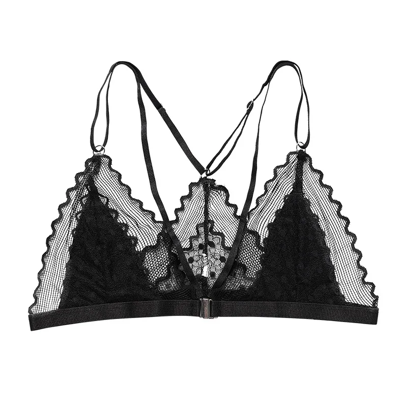 Front Closure Women sexy underwear mesh See Through Lace lingerie Bra Black women underwear S-XL Sexy Push Up Bralette