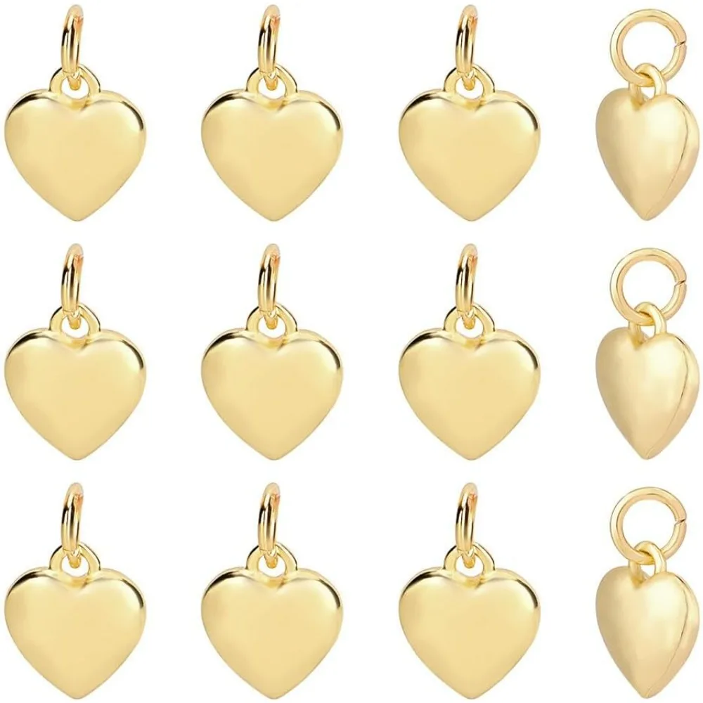 

12 Pcs Brass Heart Pendants Charms with Jump Ring 3D Love Heart Dangle Pendant for Extender Chains Necklace