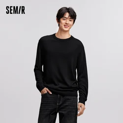 Semir Wool Sweater Men Machine-Washable Base Layer Shirt 2024 New Winter Solid Color Versatile Sweater Inner Wear