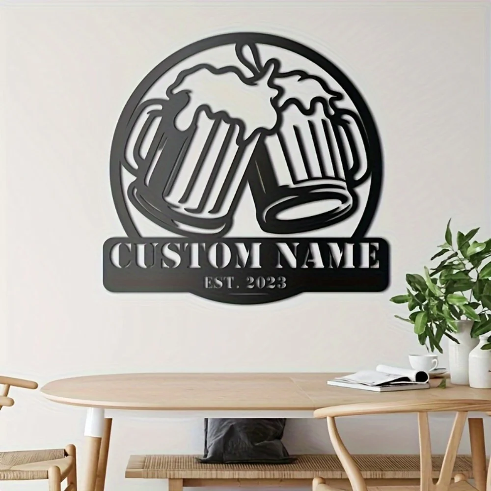 Customizable Art Deco Style Metal Surname Sign with Est 2023 Detachable Black Iron Pre - Pasted Matte Wall Art for Outdoor