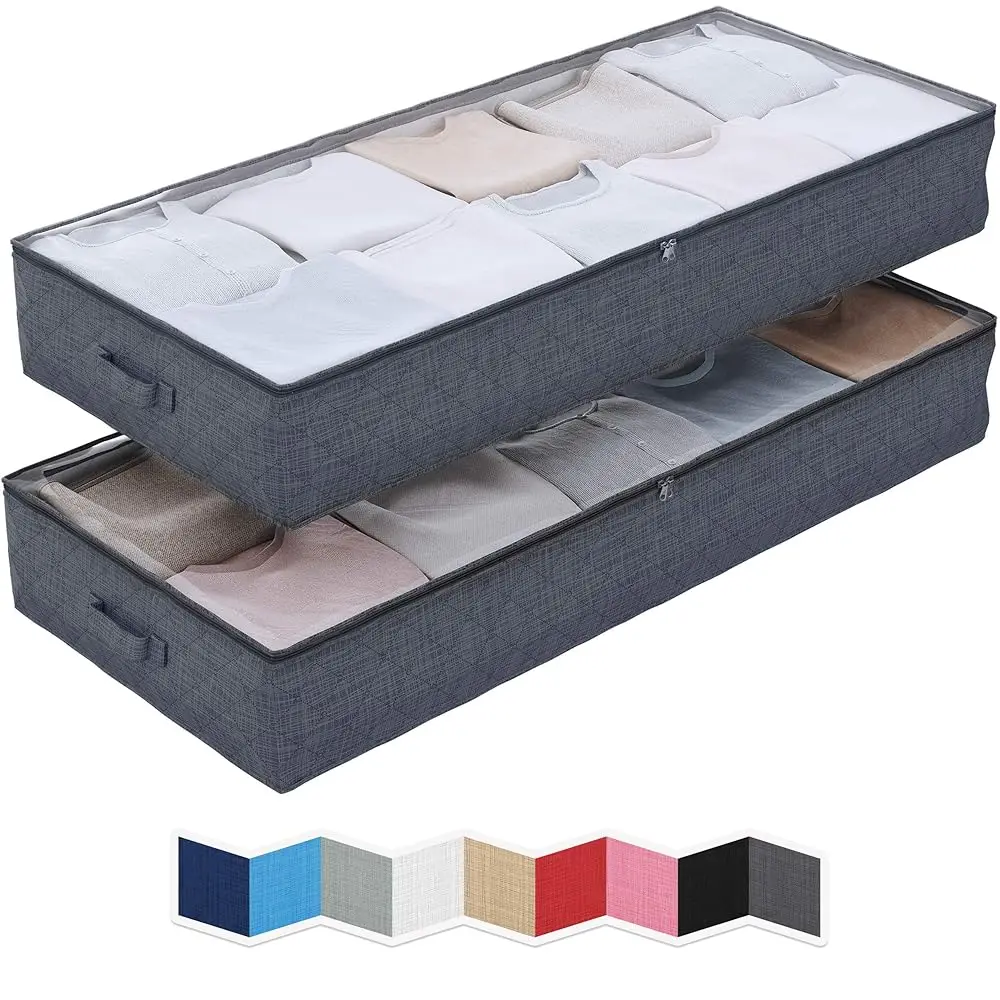 Large Under Bed Storage Bags | 2-Pack Underbed Clothing Organizer | Ultra Thick Fabric, Reinforced Handles & Zipper | Stacka