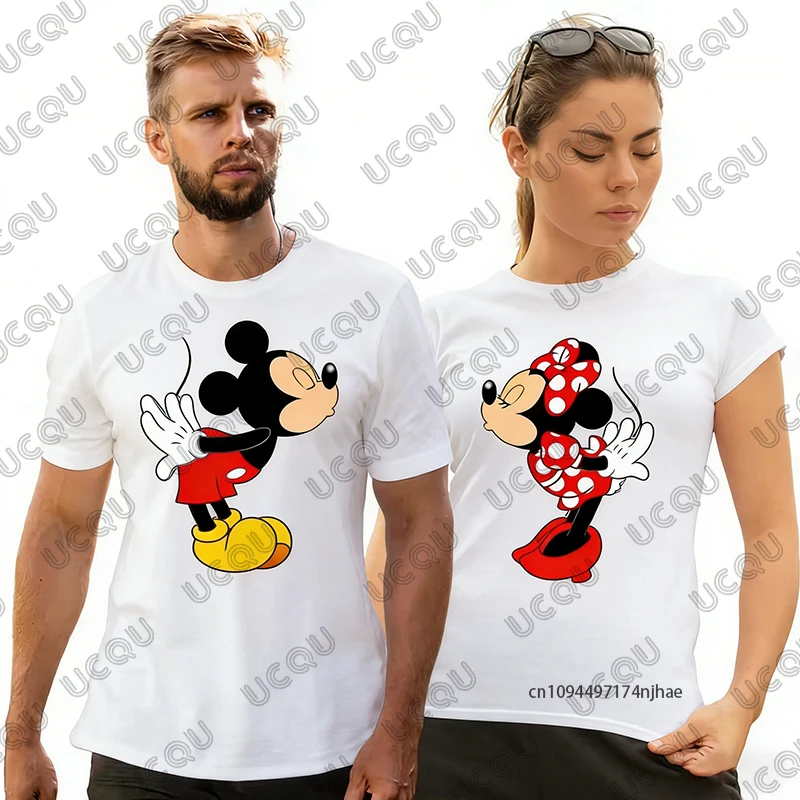 

2026 New Mickey & Minnie Print Couple Cotton T-shirt For Men Women Summer Valentine's Day Short Sleeve O-neck Tees Casual Tops
