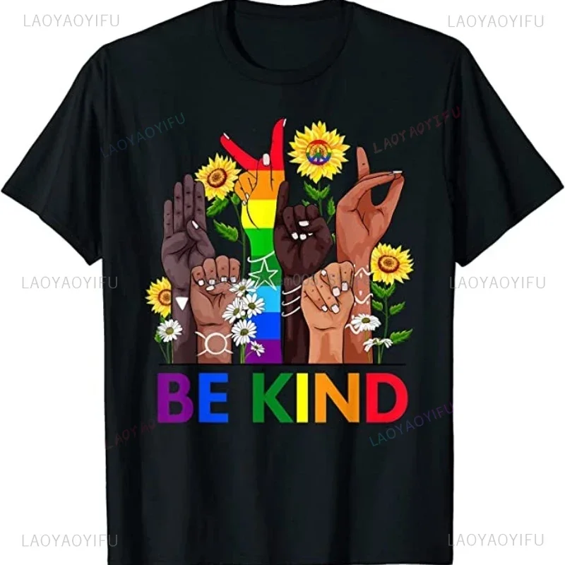 Be Kind Sign Language Hand Talking Les Pride ASL T-Shirt Funny Fashion Individuality Graphic T Shirt Tops Hip-hop Streetwear