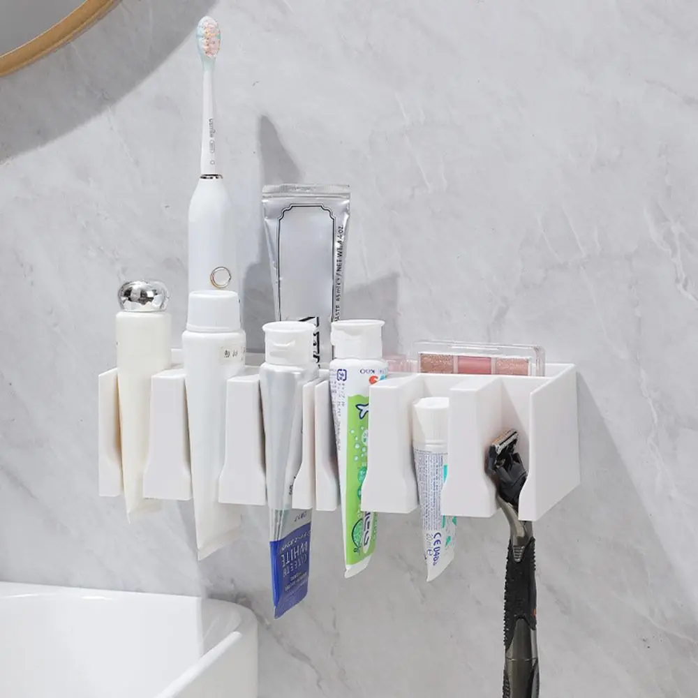 Plastic Wall-Mounted Storage Rack Large Capacity No Punching Toothpaste Drain Holder Dual Purpose Multi-grid Bathroom Shelf