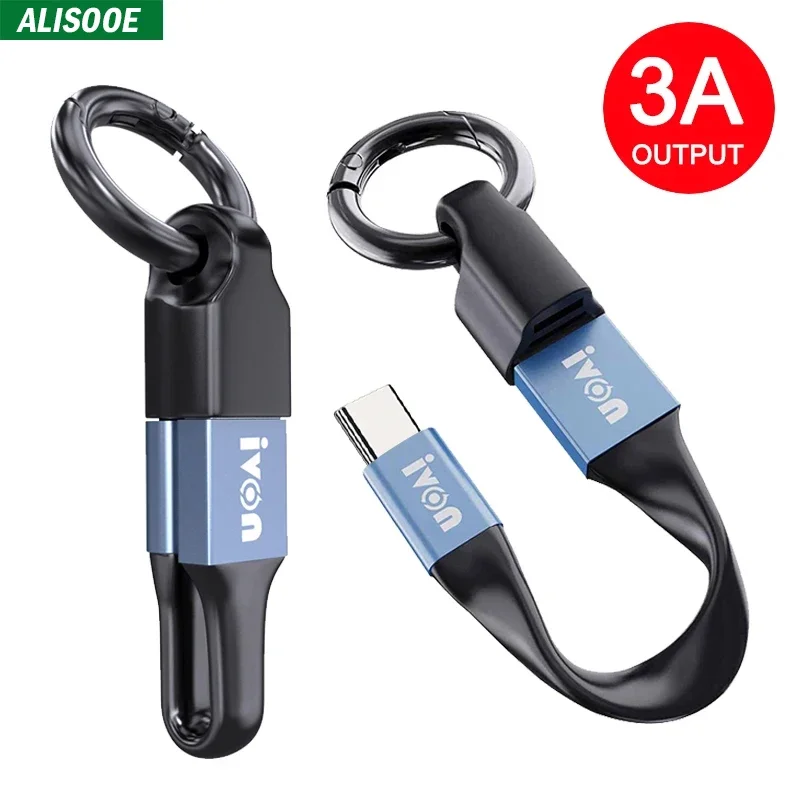 2 in 1 Portable Short Mini Keychain USB Mobile Data Cable for iPhone Xiaomi Oneplus 3A Fast Charging Micro USB C Type C Cable