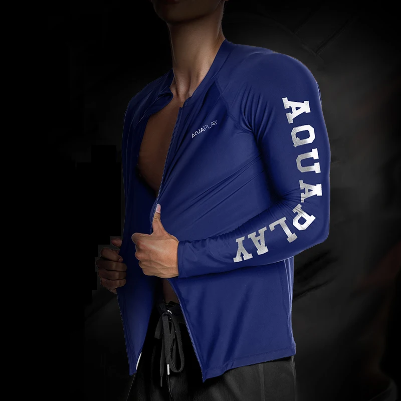 AquaPlay Men‘s Rash Guard Surfing Diving Swimwear Full Zipper Long Sleeve Suit Swimming Surf Clothing Outdoor Sport Fitness