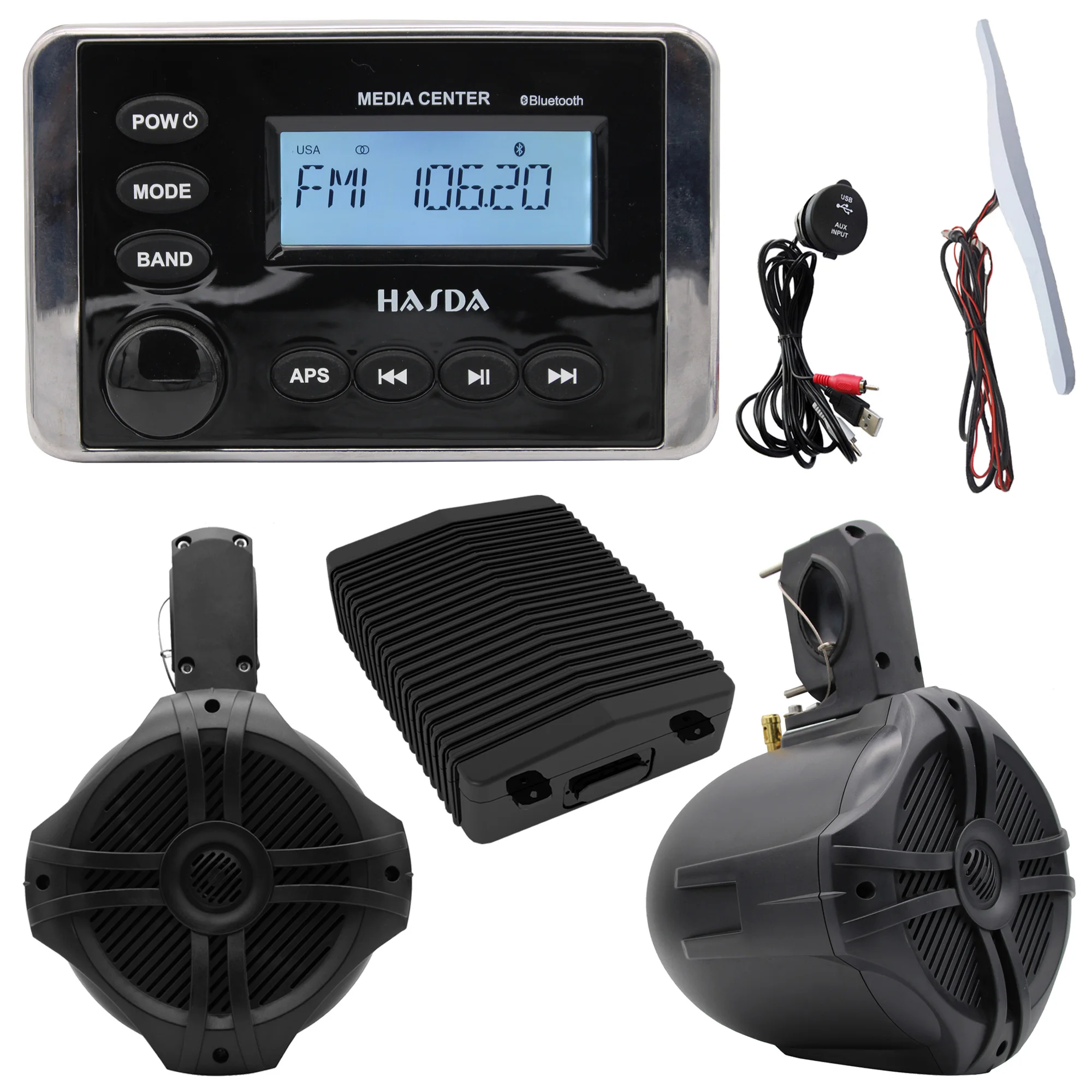 

Waterproof Marine Hanging 6.5 Inch Speakers H-6106*4+Bluetooth MP3 Player H-336+H-041D+USB Date Cable Suit
