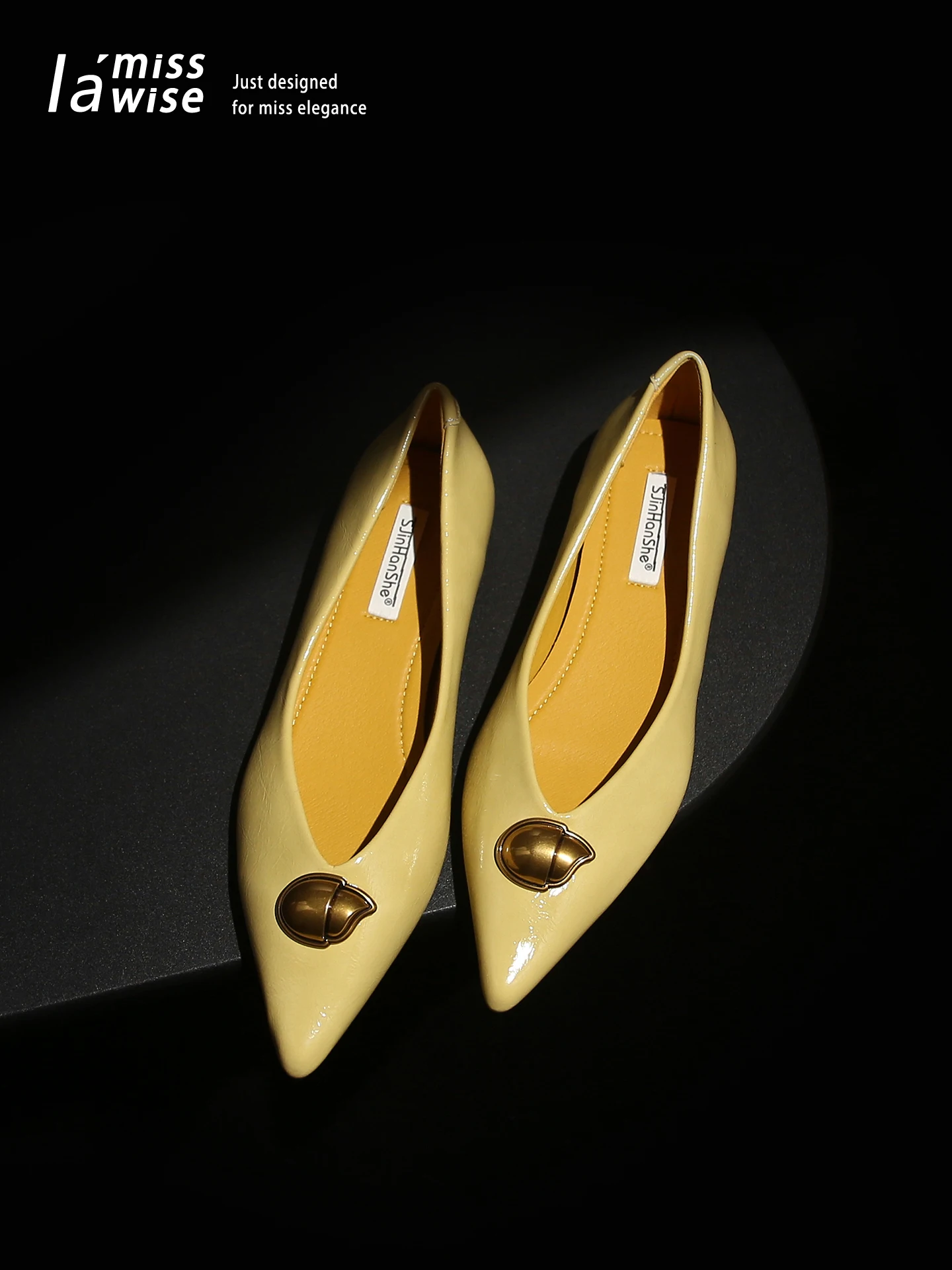 

Elegant Metal Buckle Flat Heel Pointed Toe Women's Shoes Low Height Increasing Design Fashionable Casual Slip-On Ankle Straps