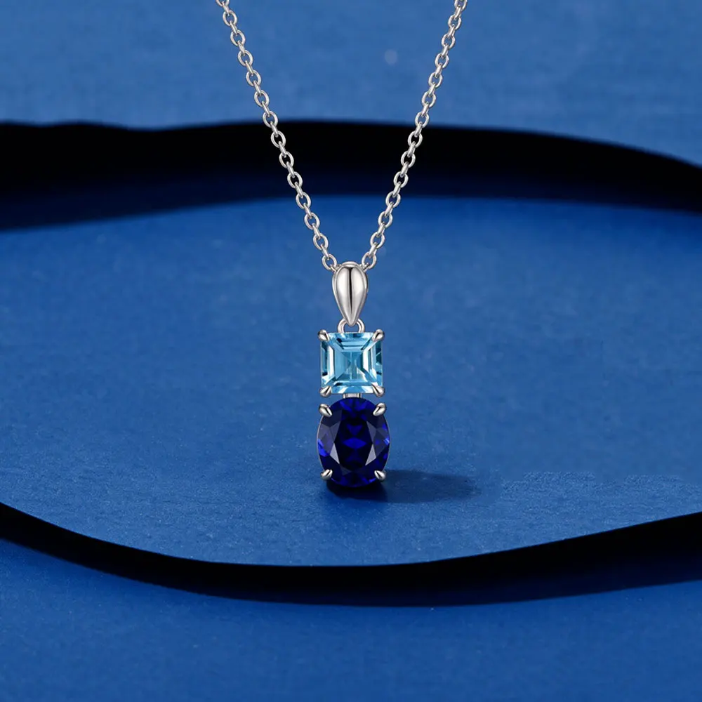 S925 pure silver cultivated blue gemstone royal ladies flash O necklace fashionable and elegant light luxury Valentine's Day/commemorative gift birthday gift holiday gift unique jewelry