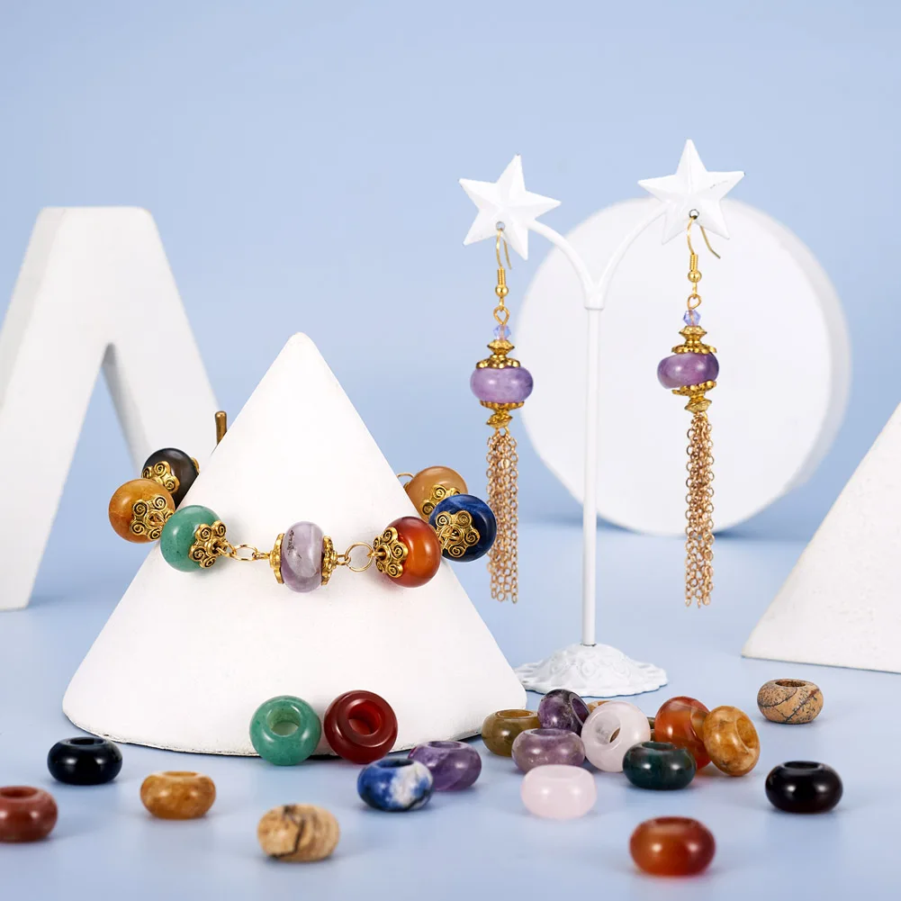 30pcs Natural & Synthetic Gemstone European Large Hole Beads bracelet necklace jewelry making accessories,14x8mm,Hole: 5mm F50