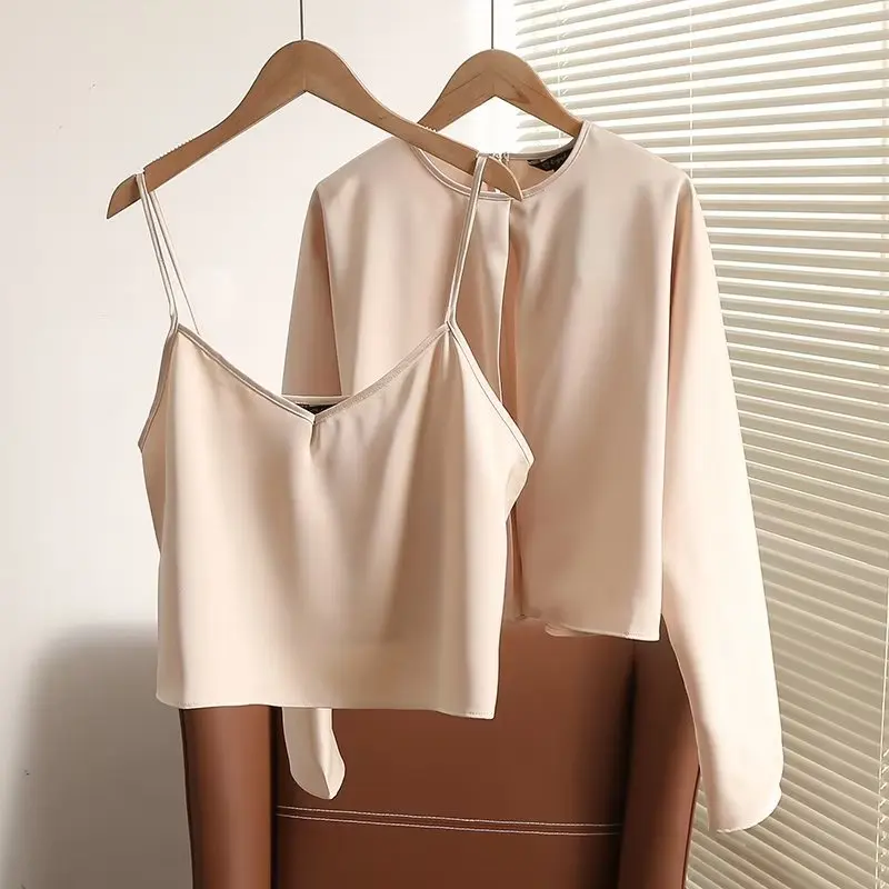 

Maxdutti Shirt Women 2024 Spring New Women's Top Fashion Elegant Satin Two-Piece Casual Blouse Tops