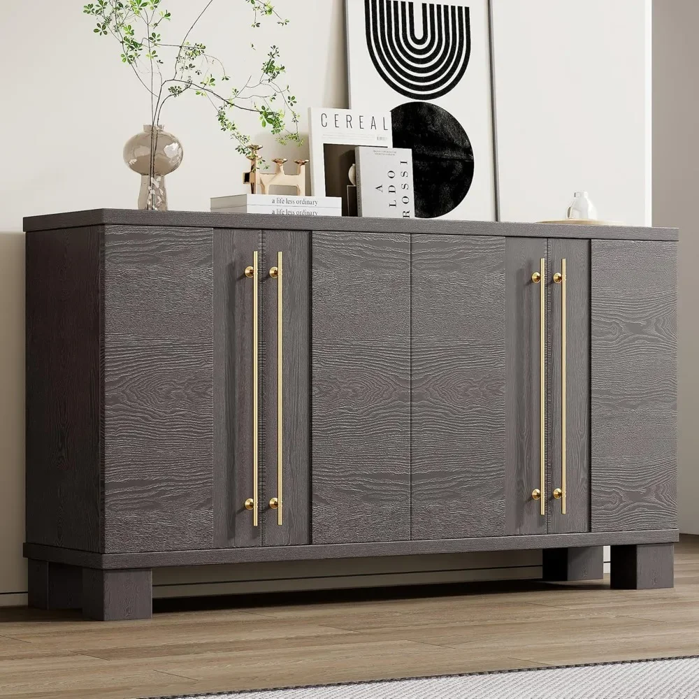

Modern Sideboard Buffet Cabinet 60-Inch Wood Credenza Console Storage Cabinet Dining Table with 4 Doors and Adjustable Shelves
