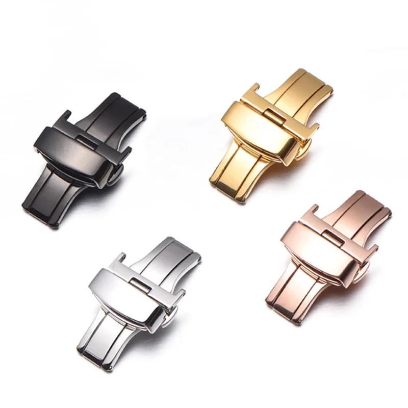 시계줄 나비형 배치 버클 자동 더블 클릭 스테인리스 스틸 클립 시계 스트랩 버클 12 14 16 18 20mm 22mm 로즈