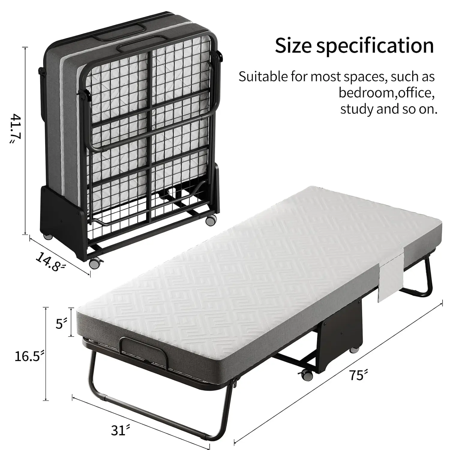 Deluxe Folding Bed with Memory Foam Mattress, 75