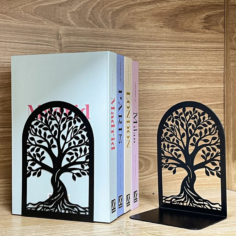 Tree of Life Bookend Black Trees Metal Bookends for Desk Organizer Office Library Decor Decorative Books for Home Decor