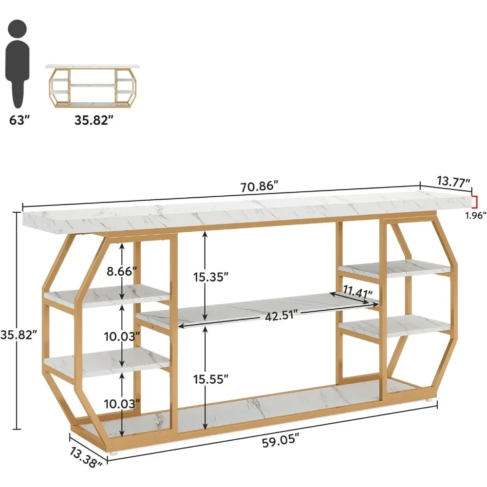 70.9 Inch Extra Long Console Table, Modern Sofa Table Behind Couch with 6 Storage Shelves, Large Entryway Accent Table