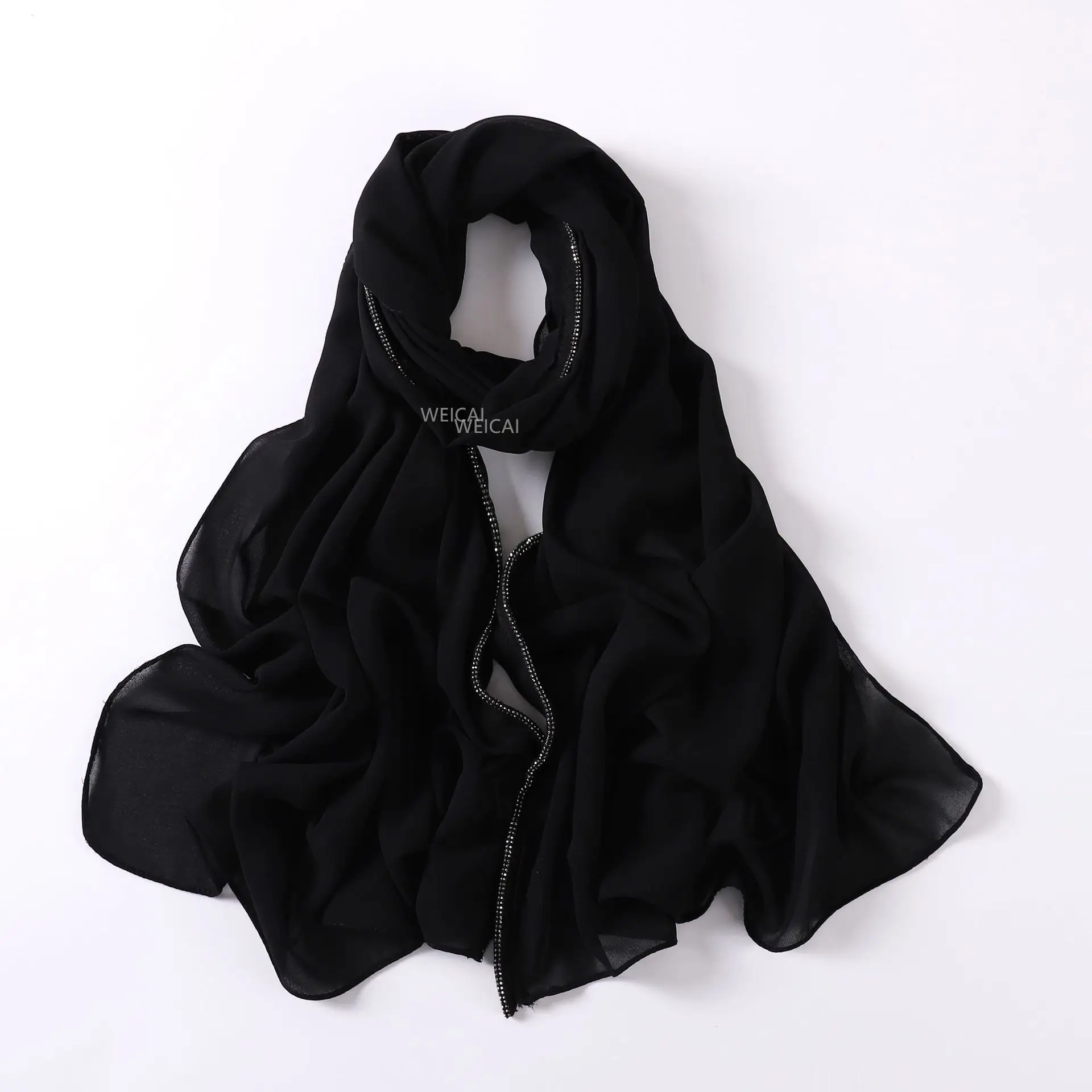 Solid Color Chiffon Hijab Rhinestone Long Scarf Fashion Shawl and Wrap for Women Muslim Fashion Hijab Scarf Headscarf