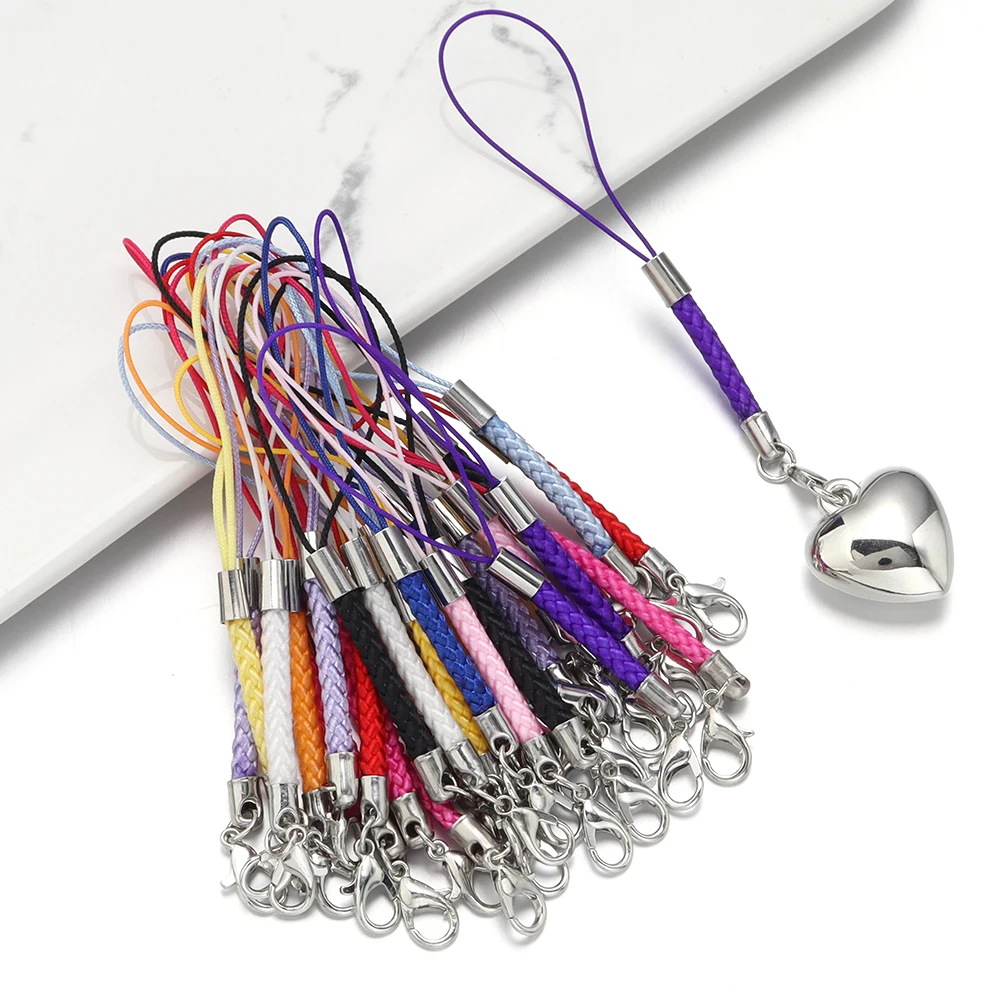 10 pçs/lote 9cm cordão trançado multicolorido com fecho lagosta pulseira de telefone correntes cabo trançado para diy chaveiros acessórios de jóias