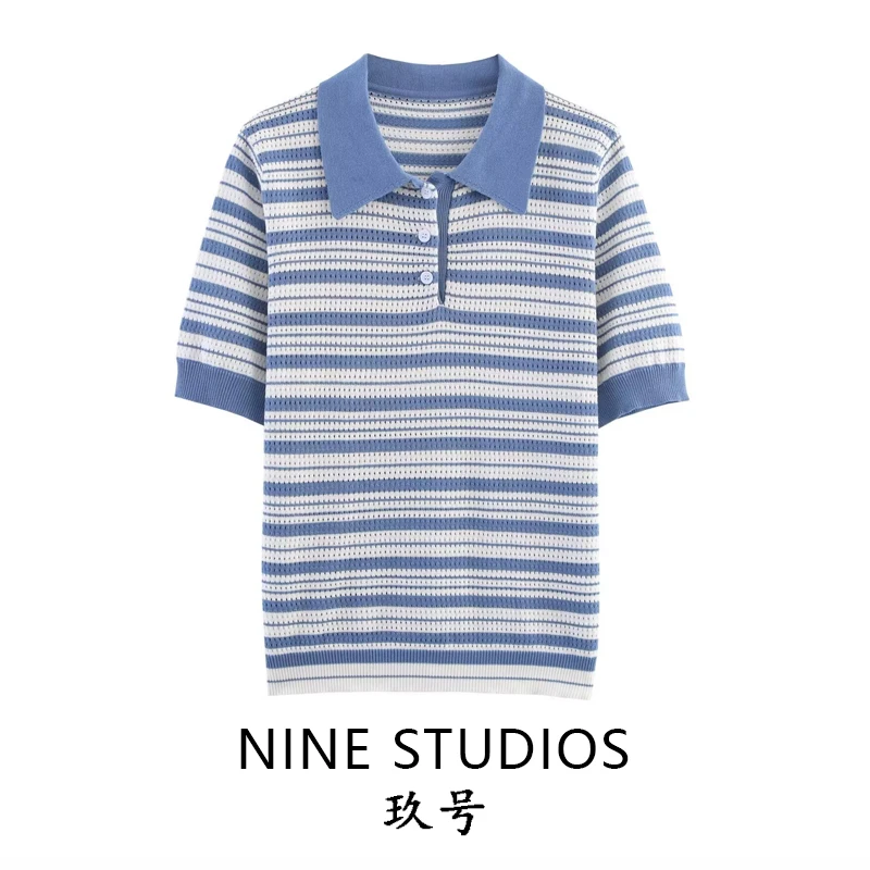 

Casual irt Women's Knitted Top ort Sve Striped Turn-down Collar Loose Fit Comfortable Commute Sle 2025 Autumn F...
